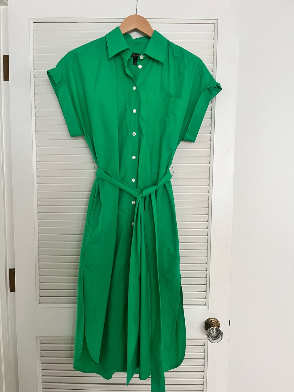 Banana Republic Green Button-Front Shirt Dress with Waist Tie